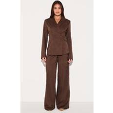 PrettyLittleThing Woven Tailored Wide Leg Trousers - Chocolate
