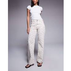 Multicoloured Jeans River Island Relaxed Straight Ditsy Floral Jeans - Ecru