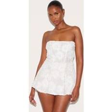 Mesh Jumpsuits & Overalls PrettyLittleThing Embellished Tweed Bandeau Skort Playsuit - White
