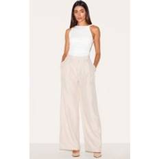 PrettyLittleThing Stone Tailored Wide Leg Trousers - White