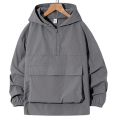 Shein Tween Boys Casual Hooded HalfZip Pocket Relaxed Pullover Woven Solid MidWeight Jacket Suitable For Casual Travel Sports SpringSummerAutumnWinter