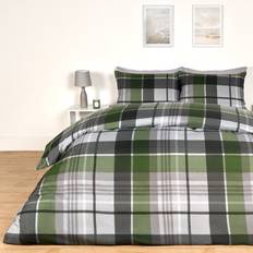 OHS Hamilton Check Set, Charcoal/Green - Double Duvet Cover Green, Grey (230x220cm)