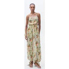 Women - Yellow Jumpsuits & Overalls Mango Long Floral Jumpsuit With Puffed Hem - Ecru