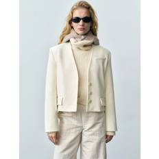 Mango White Blazers Mango Structured Cropped Jacket - Off White