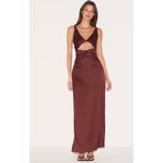 PrettyLittleThing Satin Lace Insert Maxi Dress - Chocolate