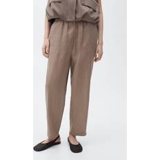 Mango Tie Waist Linen Trousers - Brown