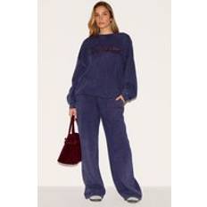 PrettyLittleThing Embroidered Wide Leg Joggers - Blue