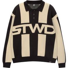 Pull&Bear Sort Poloskjorte I Strik Med Striber Og STWD-Logo