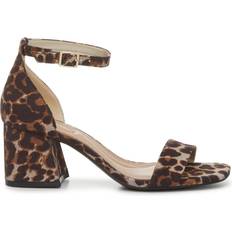 Kelly & Katie Marybel Sandal Women's Tan/Black Leopard Print Fabric Sandals Ankle Strap