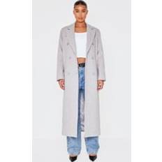 Grey Coats PrettyLittleThing Light Grey Wool Look Oversized Drop Shoulder Maxi Coat - Grey
