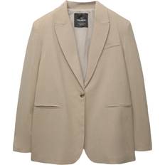 Pull&Bear Dame Blazere Pull&Bear Oversized Blazer Med Krydsdesign - Sand