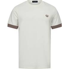 Fred Perry Brown Tops Fred Perry Mens Striped Cuff T-Shirt - Light Ecru