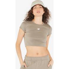 New Balance Women Tops New Balance Womens Sport Essentials Crop T Shirt - Khaki