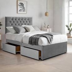 Rosdorf Park Silver Suede Divan Bed & Mattress Set with 26'' Chesterfield Headboard and 10'' Coilspring Foam Mattress Super King 6'