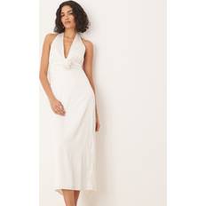 Abercrombie & Fitch Clothing Abercrombie & Fitch Bridal Plunge Rosette Column Halter Maxi Dress White