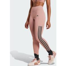 Dame - Pink Tights adidas Optime 3-Stripes Full-Length Leggings - Warm Clay