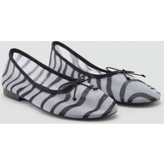 Mango Low Shoes Mango Animal Print Mesh Ballerina Flats - White