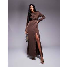 In The Style Satin Twist Detail Maxi Dress - Brown