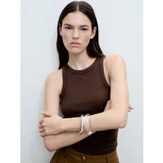Solid Colours Tank Tops Mango Ribbed Cotton-Blend Top - Brown