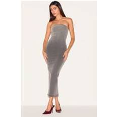 PrettyLittleThing Grey Ombre Stretch Denim Strapless Midaxi Dress - Grey