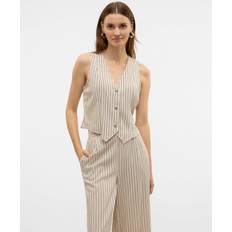Beige - Herre Jakkesæt Vero Moda Stribet Vest Hørlignende Materiale - Beige