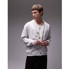 Arket Cardigans Arket Midweight Terry Cardigan With V-Neck - Light Grey/Black