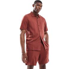 New Look Flat Collar Linen Blend Shirt Co-Ord - Rust