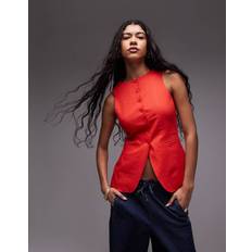 Red Outerwear Topshop Longline Fitted Waistcoat With Pockets - Red
