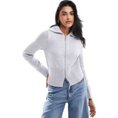 Abercrombie & Fitch Cardigans Abercrombie & Fitch Zip Up Collared Cardigan Light Grey