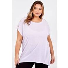 Purple Blouses Blue Vanilla Curve Buttoned Shoulder Oversized Top - Purple