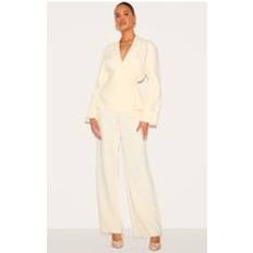 PrettyLittleThing Cream Premium Woven Tie Side Blazer Jumpsuit - White