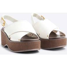 White - Women Heeled Sandals River Island Cross Strap Sling Back Wedge Sandals - White