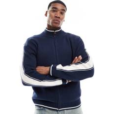 Hollister Cardigans Hollister Knitted Zip Through Cardigan With Contrast Sleeve Panel - Navy