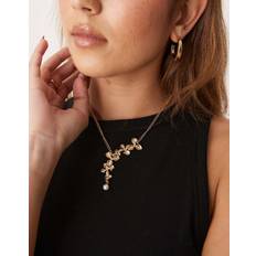 Long Flower Detail Necklace - Gold