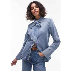 Mango Skjorter Mango Denim Shirt With Bow - Blue