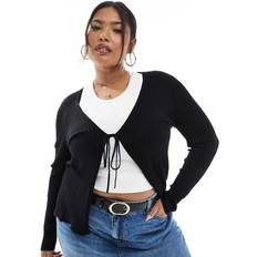 Only Carmakoma Curve Tie Front Ribbed Cardigan - Black