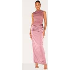 PrettyLittleThing Woven High Neck Ruched Drape Midaxi Dress - Dusty Pink