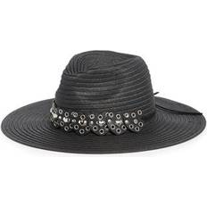 Steve Madden Studded Heart Band Panama Hat - Black