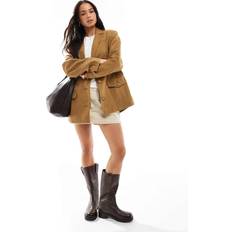 Brown - Women Blazers Stradivarius Faux Suede Blazer - Tan