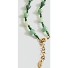 Mango Ball Necklace With Stone Flower Detail - Gold