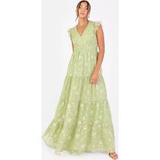 Maya Deluxe Floral Flutter Sleeve V Neck Maxi Dress - Sage Green