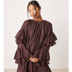 ASOS Dresses ASOS Petite Frill Sleeve Voile Mini Dress - Chocolate