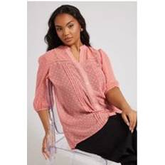 Pink Blouses Yours Curve Dobby Crochet Trim Blouse - Pink