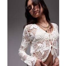 Florals Cardigans Topshop Knitted Crochet Flower Tie Cardigan - Ivory