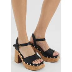 Gold - Women Heeled Sandals River Island Cork Platform Heeled Sandals - Black