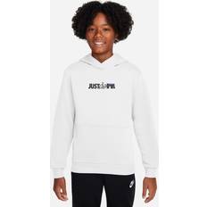 Nike Vita Hoodies Barnkläder Nike Sportswear Club JDI Fleece Huvtröja För Stora Barn - Vit/Svart
