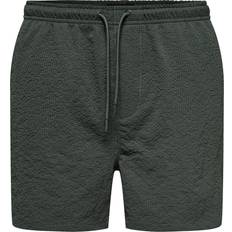 Only & Sons Badetøj Only & Sons Badeshorts I Seersucker Mørkegrønne