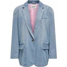 Denim/Jeansstof Blazere Only Onlcory Blazer - Light Blue Denim Pink