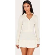 Mesh Cardigans PrettyLittleThing Petite Cream Knitted Button Up Cardigan - White