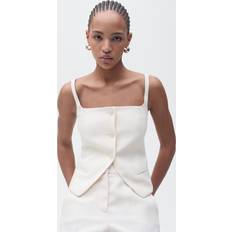 Dame - Hør Jakkesæt Mango Suit Waistcoat With Open Back - Light Beige